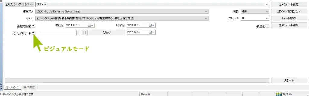 MT4_ストラテジーテスター_ビジュアルモード