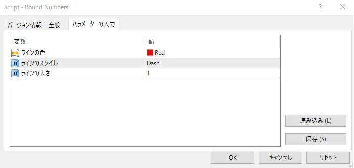 RoundNumbersパラメーター画面