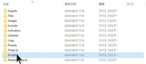 データフォルダのスクリプトフォルダ