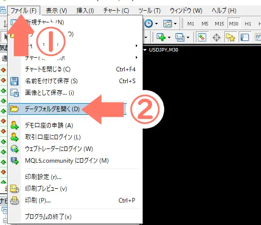 MT4からデータフォルダを開く